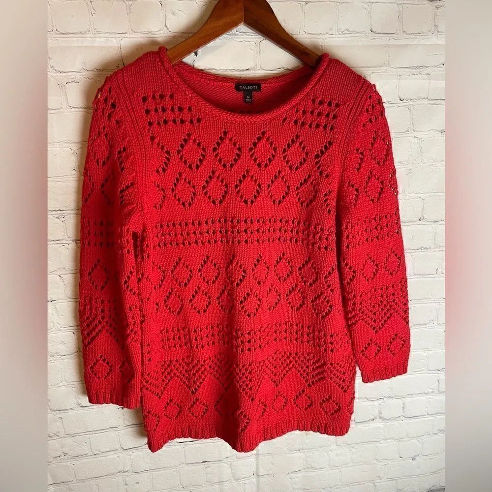 Talbots Pointelle Sweater Red Size Medium - Picture 2 of 9